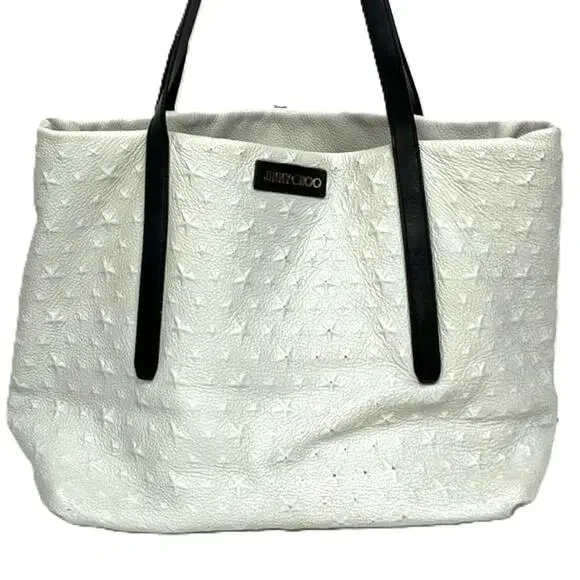 Jimmy Choo White Star Studded Embossed Leather Tote Bag - Picture 4 of 9